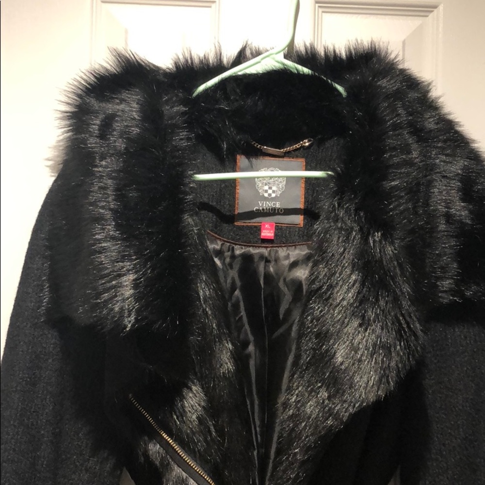 Vincent Camuto Faux Fur Trim Belted Wrap Coat